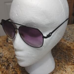Ferragamo 511 Black Metal Aviator Sunglasses Purple Solid Color Lens